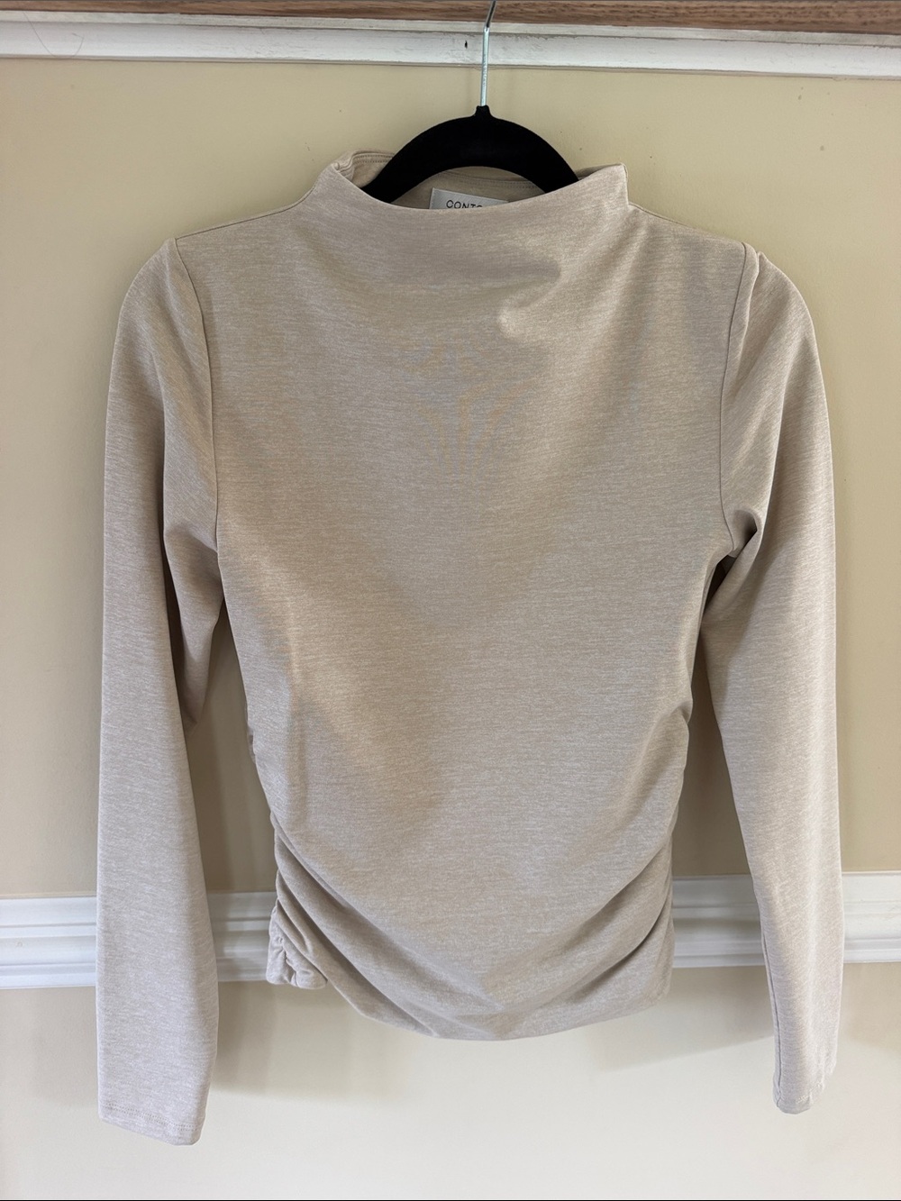 Aritzia Neutral Beige Mock Neck Long Sleeve Top